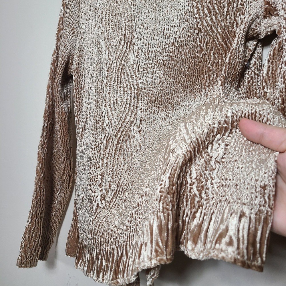 Chicos Gold Keily Crinkle Velvet Ruffled Jacket S Romantic Victorian Regencycore - Picture 8 of 10